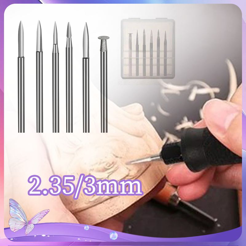 6pcs Mata Bor Ukir Kayu Mini Grinder Mata Bor Ukir Kayu Set Lengkap Wood Carving Drill Bit Set Untuk