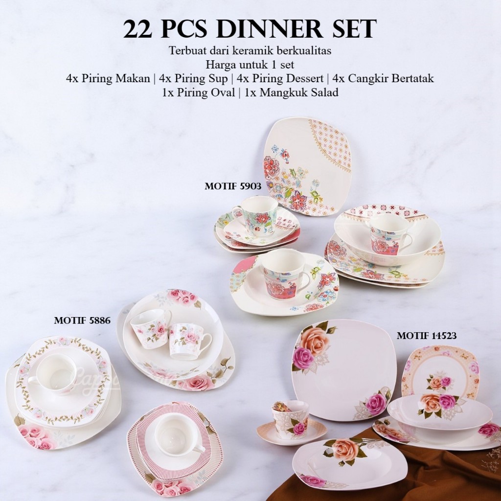 CAPODIMONTE Dinner Set / Piring Makan Set Keramik isi 22 pcs