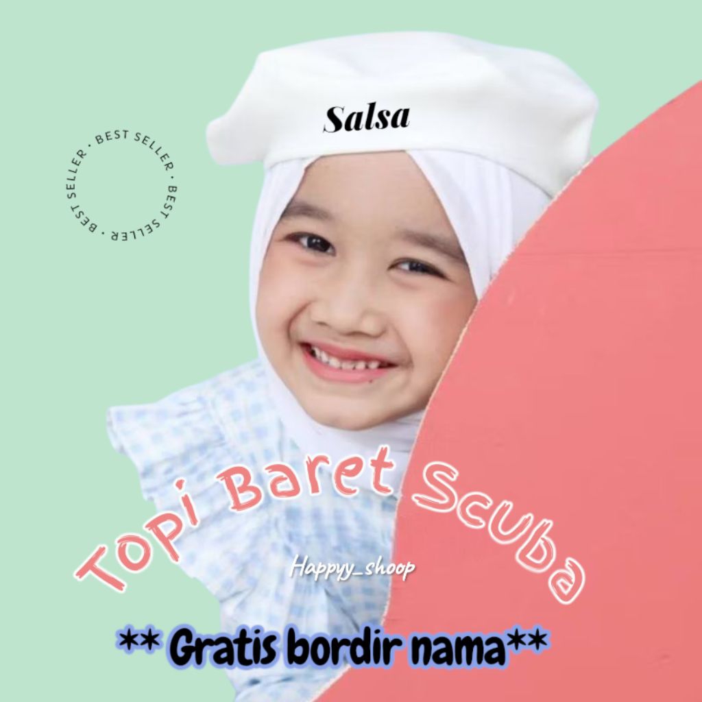 TOPI BARET SCUBA ANAK CEWEK GRATIS BORDIR NAMA USIA 1-7TAHUN