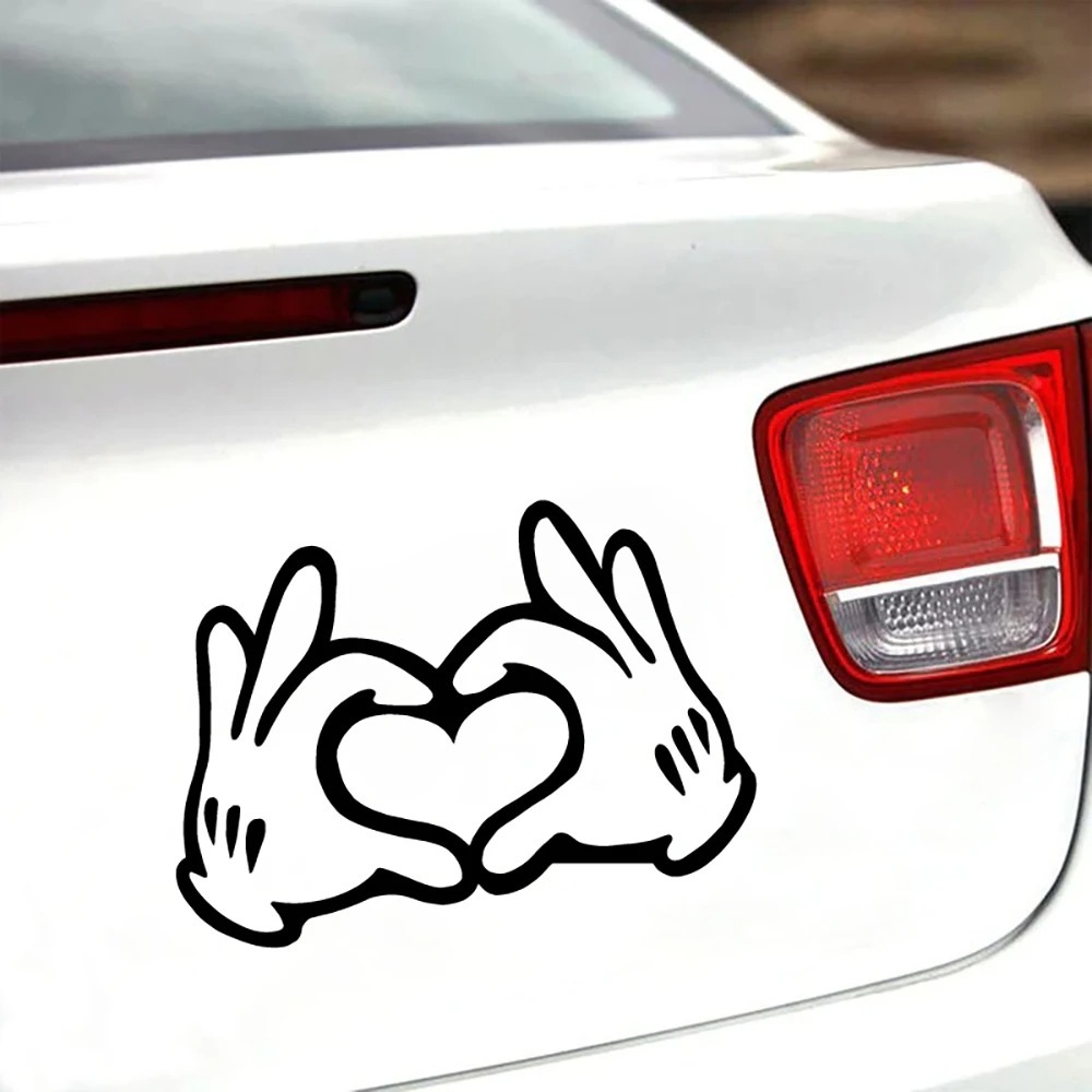 Mickey Mouse dan Minnie Mouse Cinta Tangan Stiker Seni Vinyl Mobil Jendela Laptop Dekorasi Pasangan 