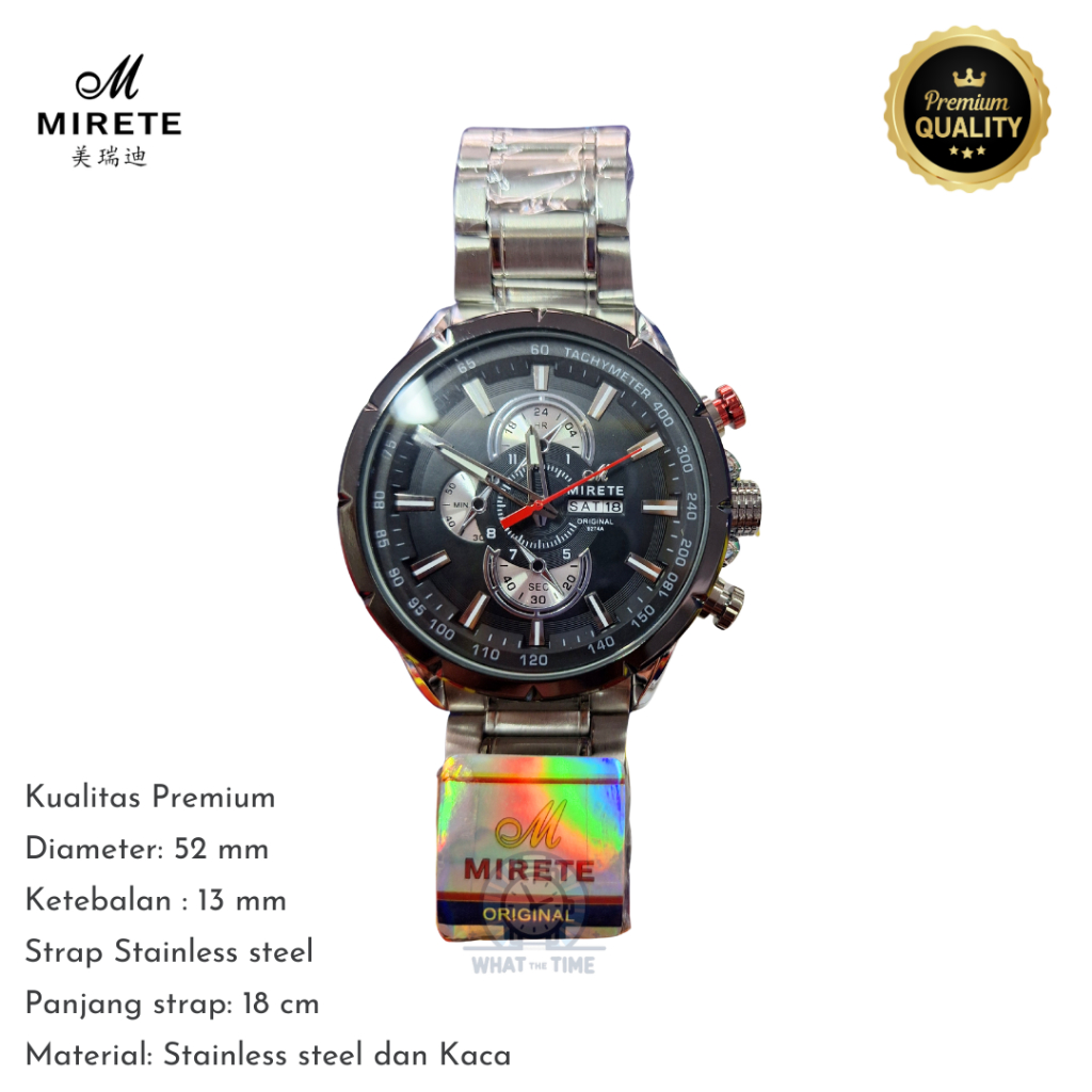 WTT2 Jam Tangan Mirete Original Tali Putih Analog Stainless Sport Pria  Rantai Bulat Silver Cowok