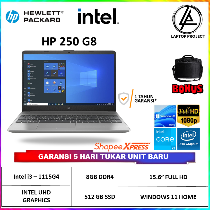 HP 250 G8 Intel Core i3 1115G4 8GB SSD 512GB FHD 15.6 Inch Windows 11 Home