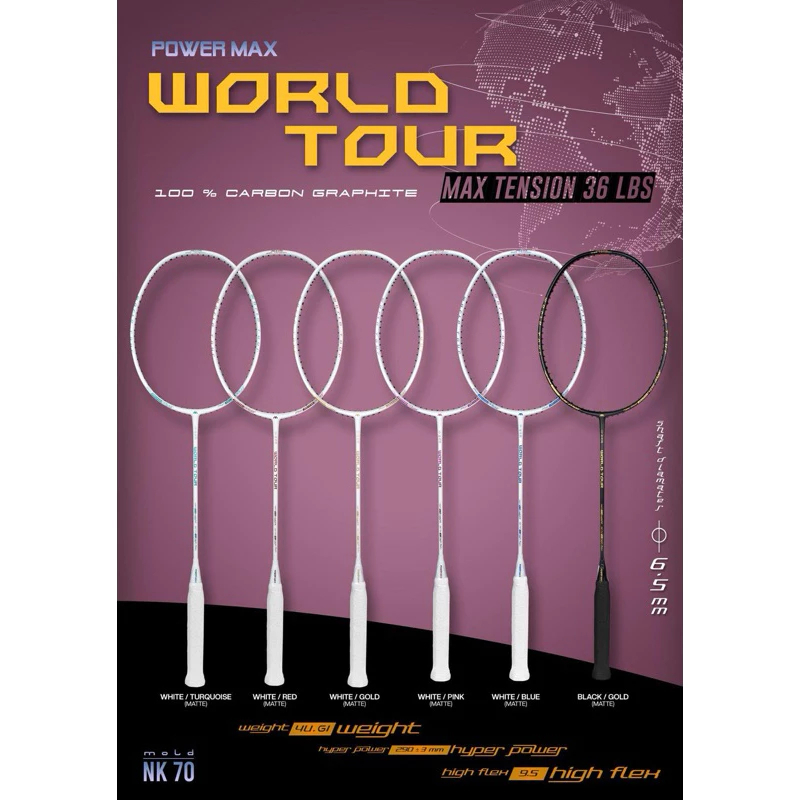 RAKET BADMINTON POWER MAX WORLD TOUR ORIGINAL 100% FREE PEMASANGAN SENAR + GRIP