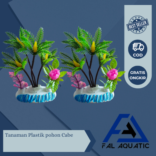 Hiasan Aquarium Pohon Cabe / Tanaman Plastik
