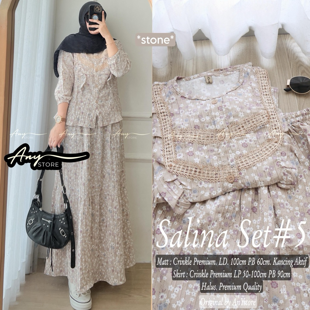 salina set kemeja rok crinkle renda by ANY