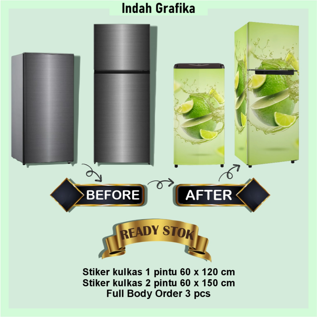 Sticker Stiker Kulkas 1 Pintu dan 2 Pintu Motif Buah-Buahan 2