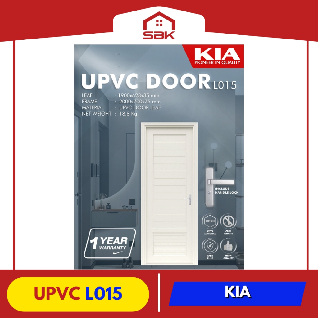 Pintu Kamar Mandi | Pintu UPVC 70x200 FULL PANEL KIA