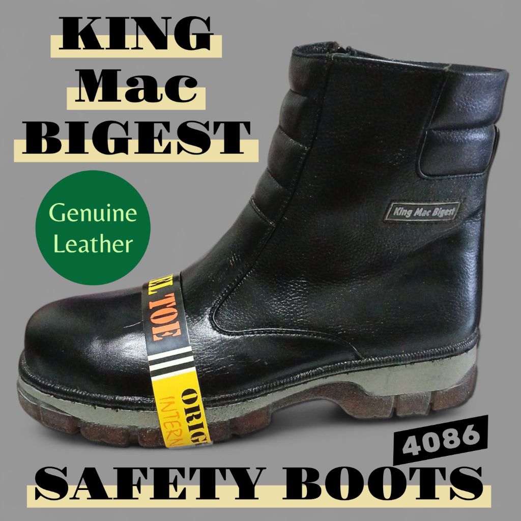 SEPATU SAFETY BOOTS PRIA ORIGINAL KULIT ASLI KING MAC BIGEST STEEL TOE 4086 BLACK