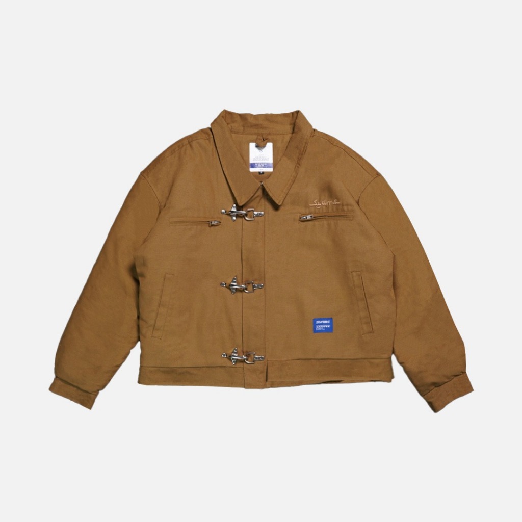 Fireman Clasp Jacket Camel Pria Boxy Oversize Cotton Canvas- Jaket Tebal Klasik Streetwear SYAMSWEAR