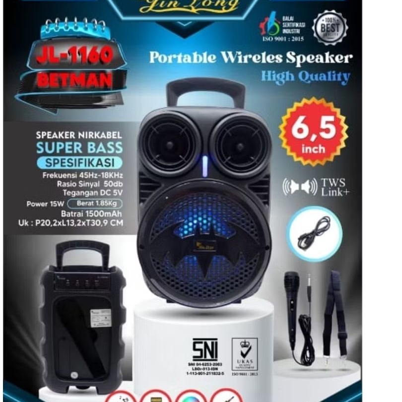 JinLong JL 1160 Batman Speaker Bluetooth Super Bass 6.5 Inch Jinlong JI1160 Speaker Portable Wireles