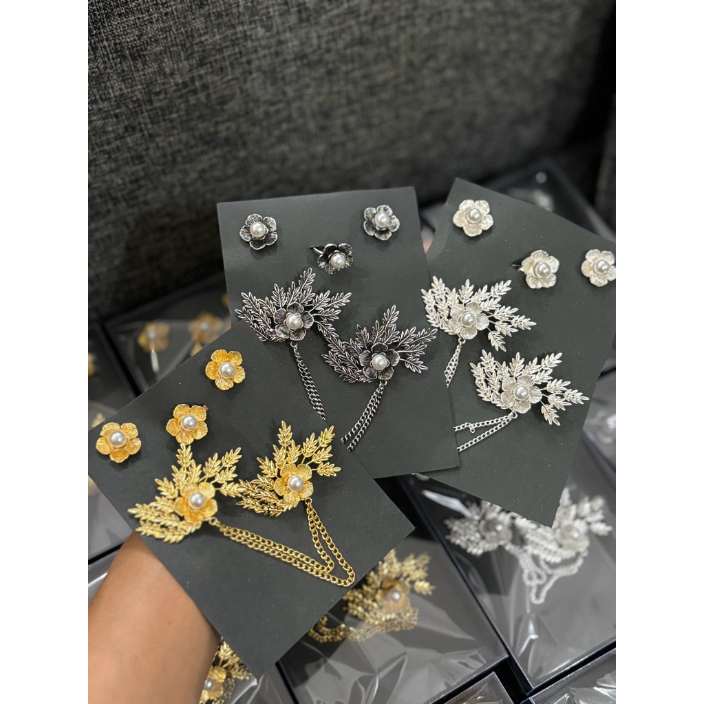 set bros kancing alpaka Arunika gold / bakar / silver hiasan kebaya bali