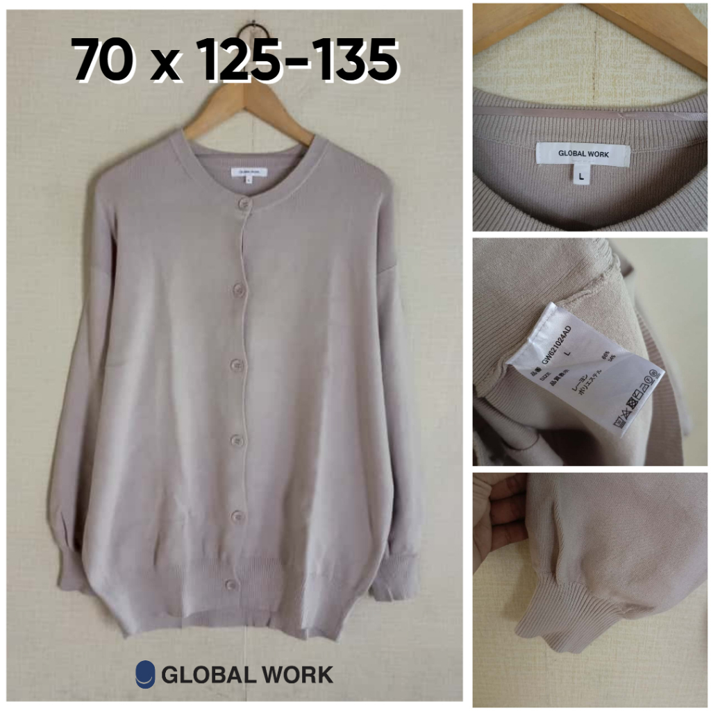 Cardigan Global Work Coklat Tebal Empuk Soft Size L Wanita Cardi Knit OB646