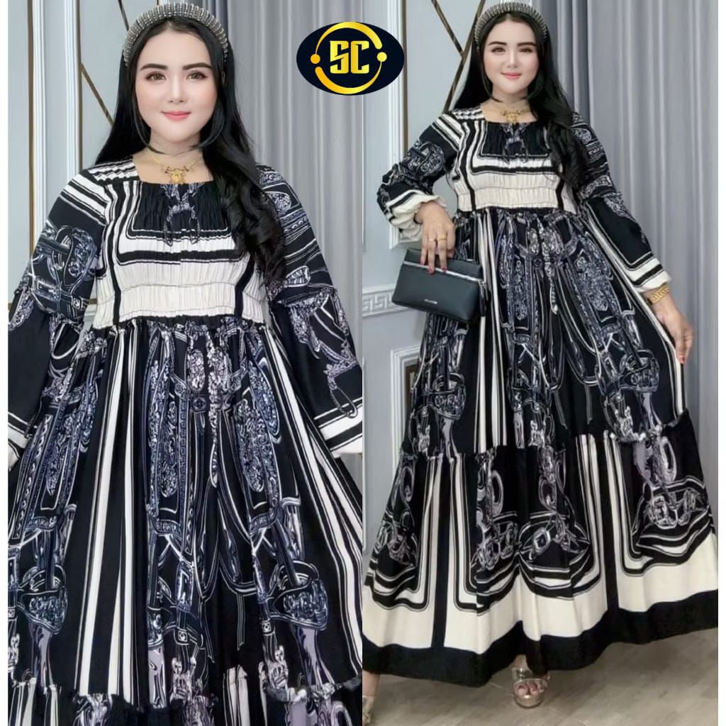 GAMIS ELFASA DAVIA ALIKA SALUR BUNGA MONOCHROME KIMONO VETA WIYOLA MIDDI FLOWERS KIPAS SMOCK VIRAL R