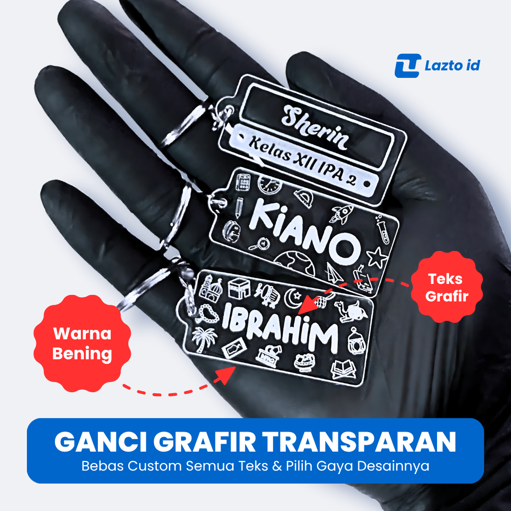 Gantungan Kunci Akrilik Custom Nama Grafir | Gantungan Kunci Nama Akrilik Transparan