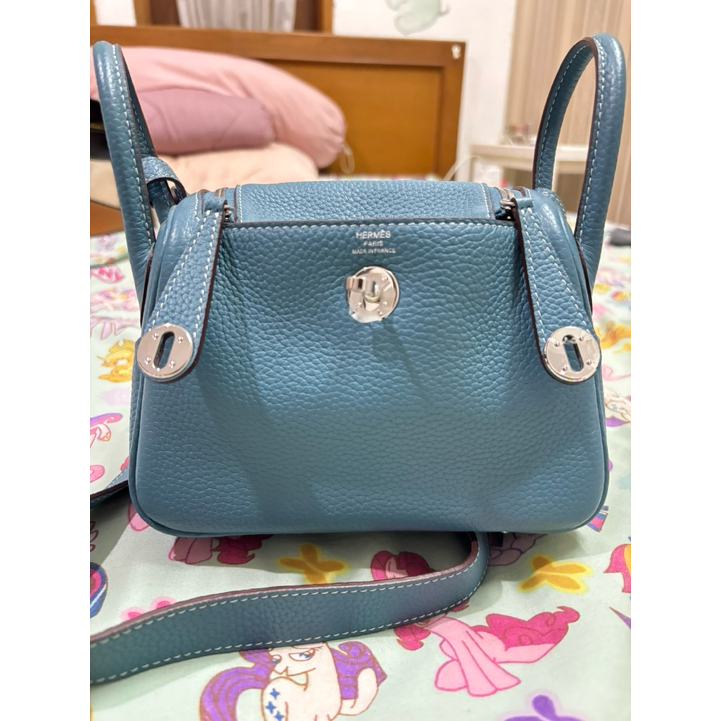 Herm*s Mini Lindy Clemence GHW Blue