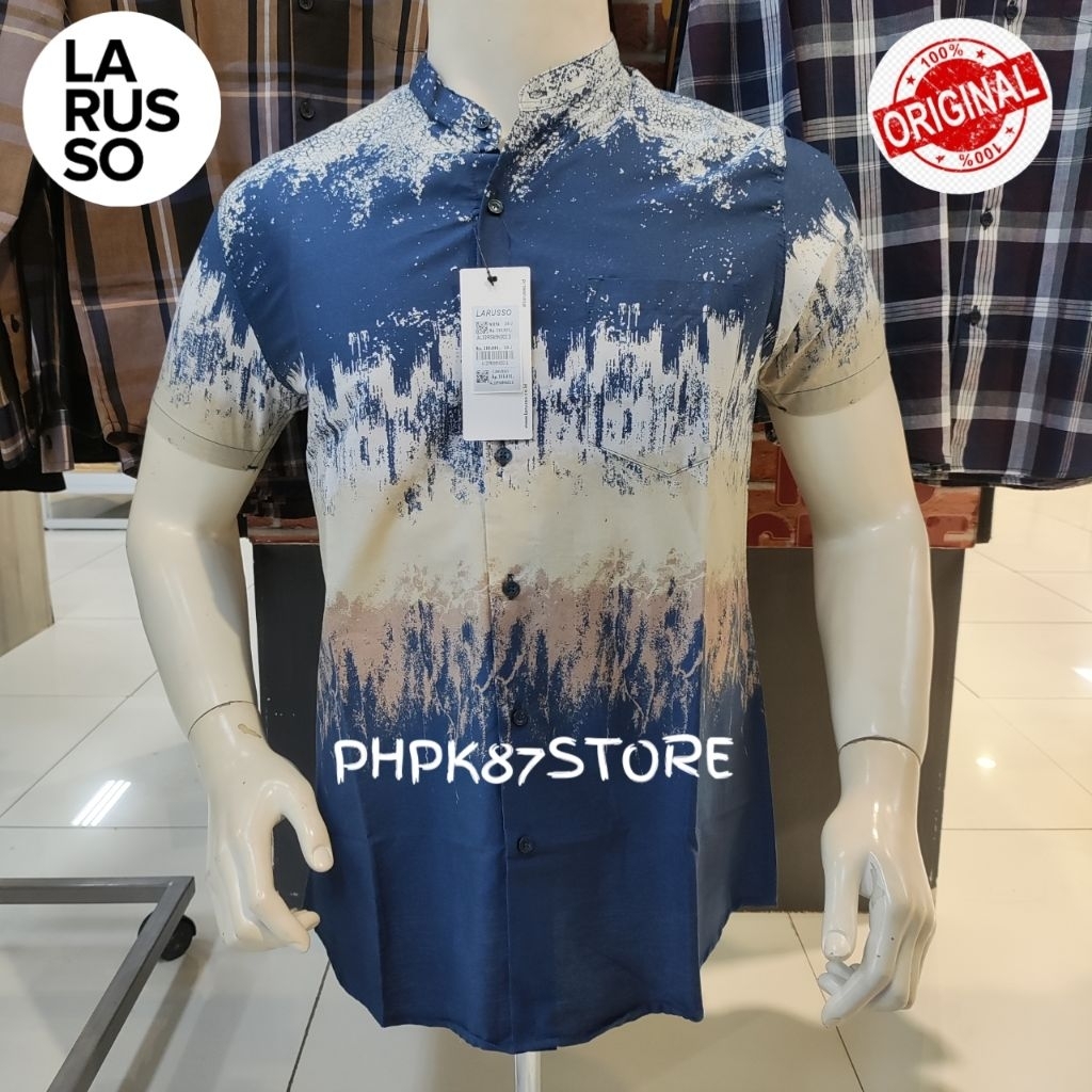 LARUSSO KEMEJA PENDEK KOKO PRIA,KEMEJA PENDEK KERAH MANDARIN ORIGINAL
