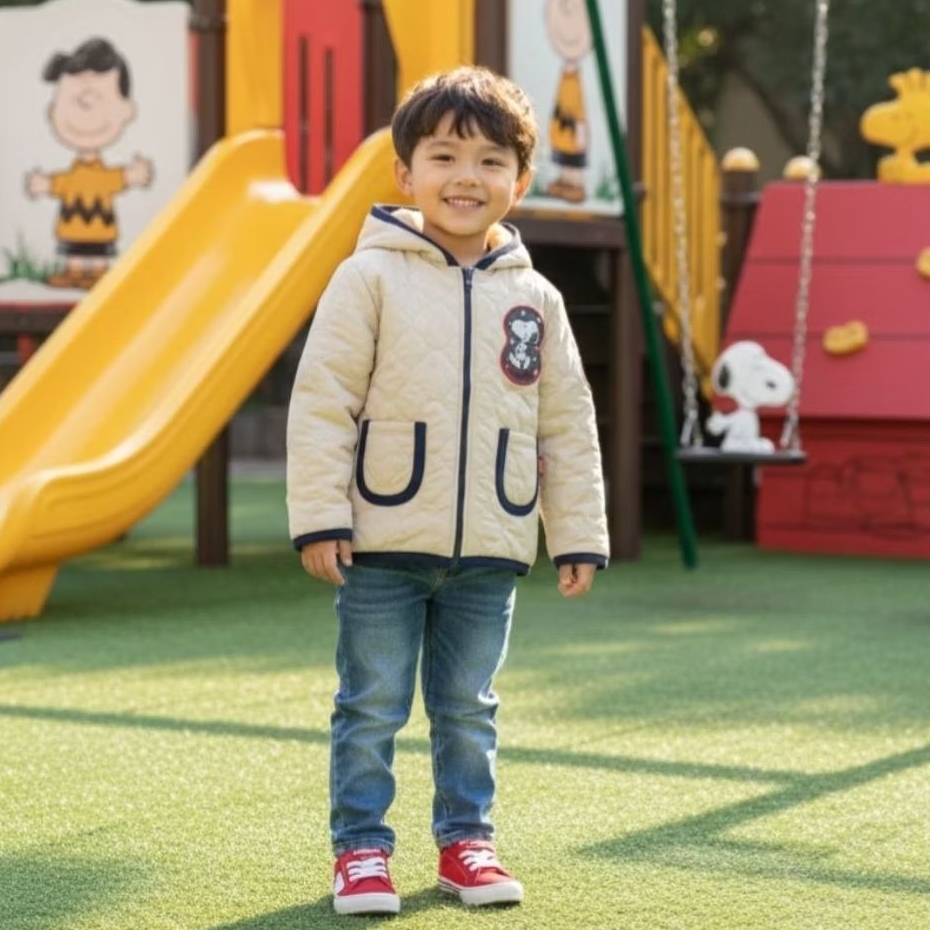 Snoopy Peanuts Quilted Hoodie Jacket Tebal Outer Anak (5-7 Y)