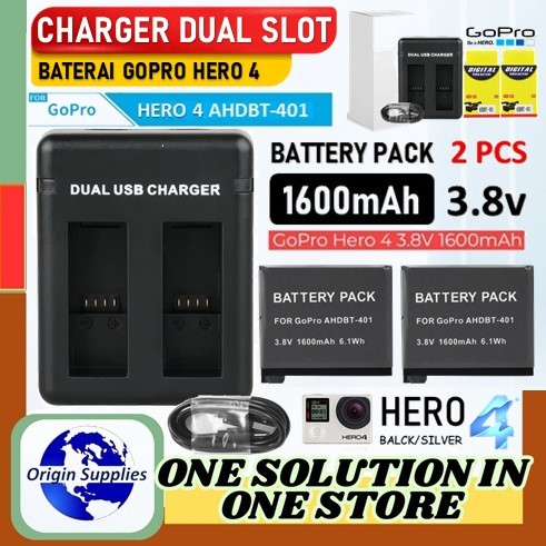 Battery Replacement & Dual Charger Gopro Hero 4 Silver - Baterai Gopro Hero 4 Black