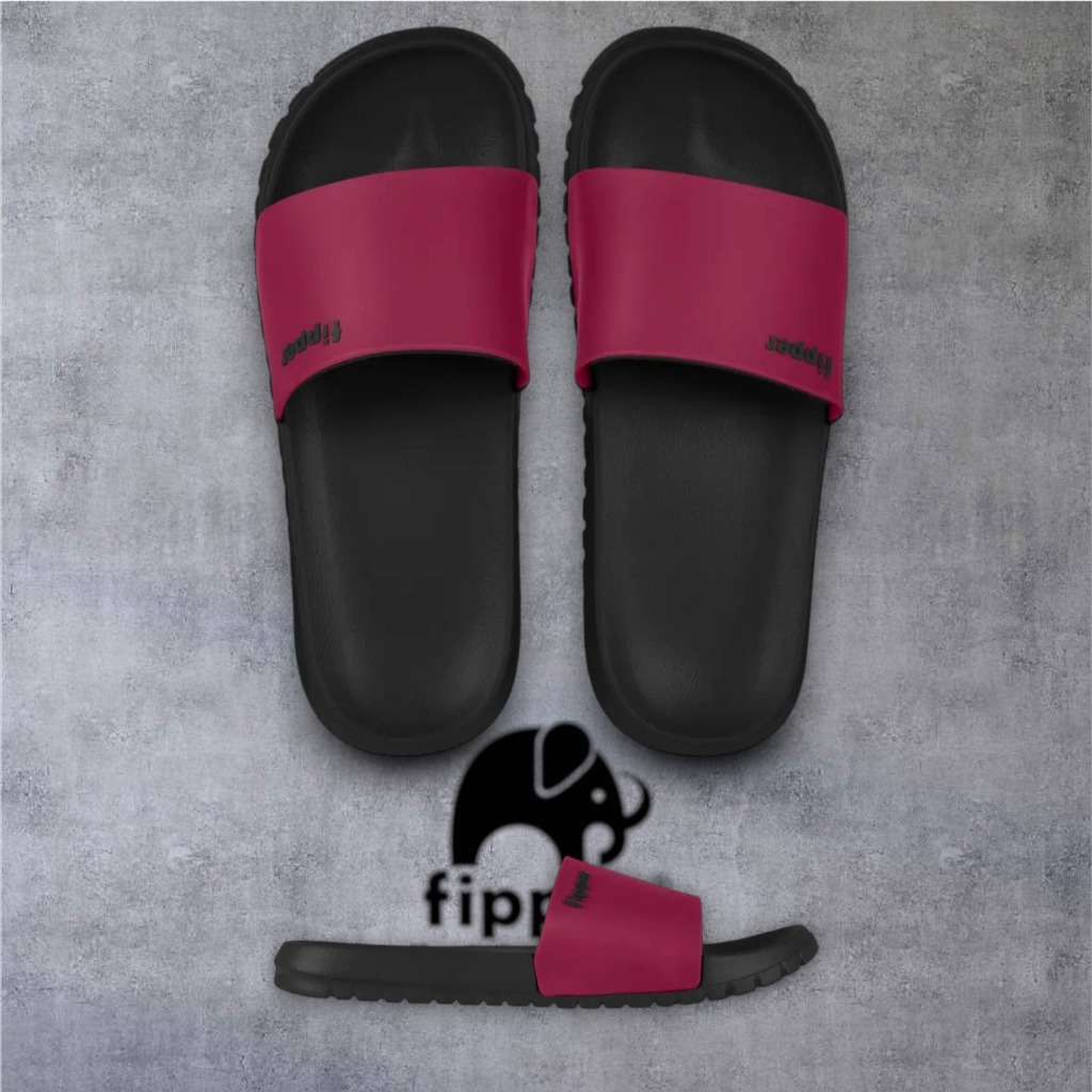 FIPPER SLIP ON TRAIL + BLACK / MAROON / BLACK- sandal slide pria/wanita