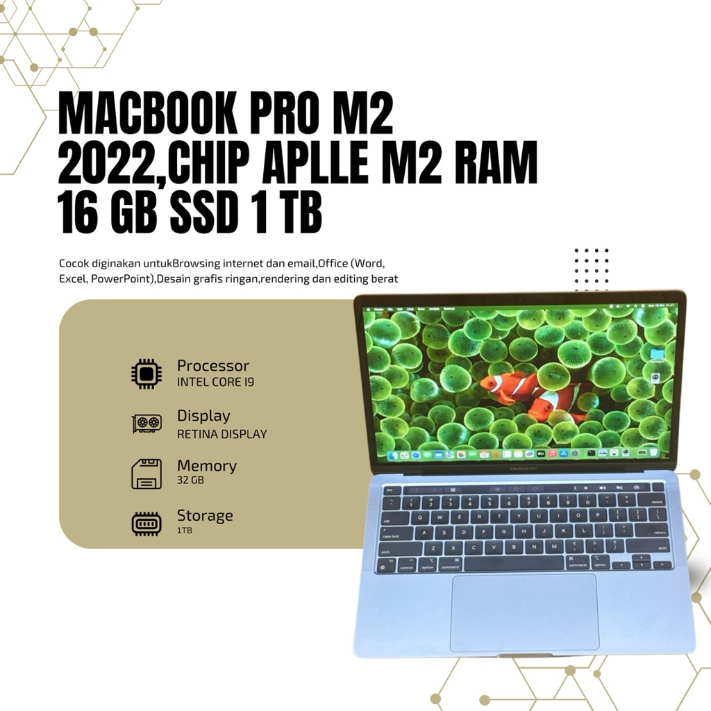 MacBook Pro M2 2022 Chip Apple M2 Memori 16 gb ssd 1 TB