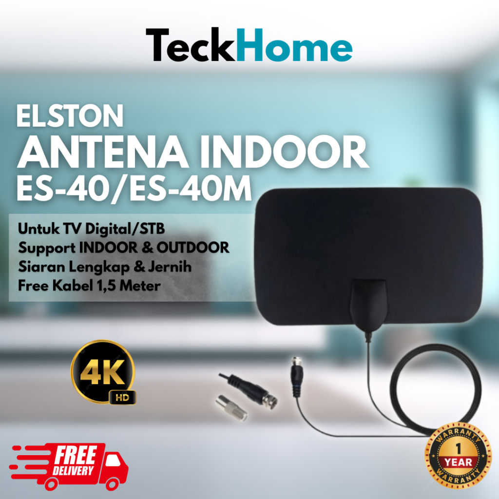 TECKHOME Antena Tv Digital Finito Indoor ES-40/ES-40M - Support TV Digital dan STB, Antena Murah