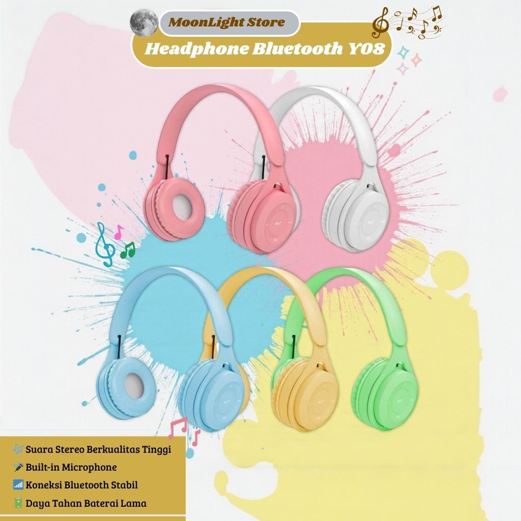 MoonLight - Headphone Macaron Wireless Bluetooth Super Bass Y08 - Headphone Bluetooth Y08