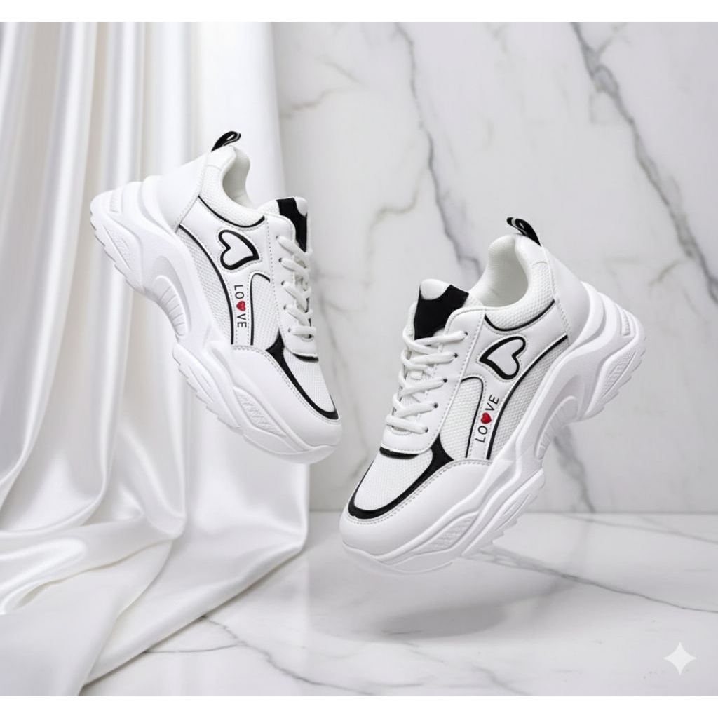Sepatu Sneakers Wanita Sepatu Cewek Sepatu kets Wanita LOVE Sepatu Wanita Putih