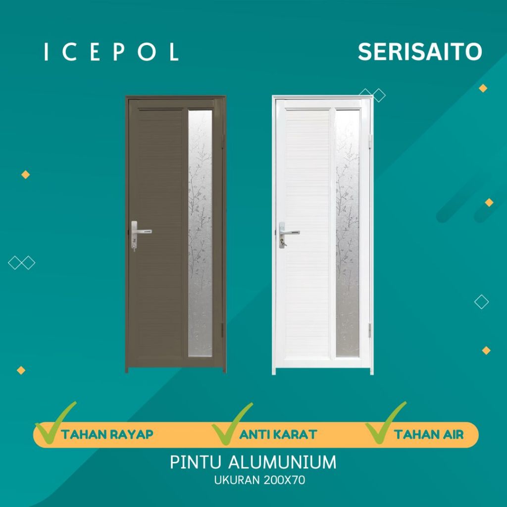 Pintu Alumunium Icepol Kaca Samping 200x70 G008b / Pintu Aluminium Putih White Cokelat Coklat Pintu 