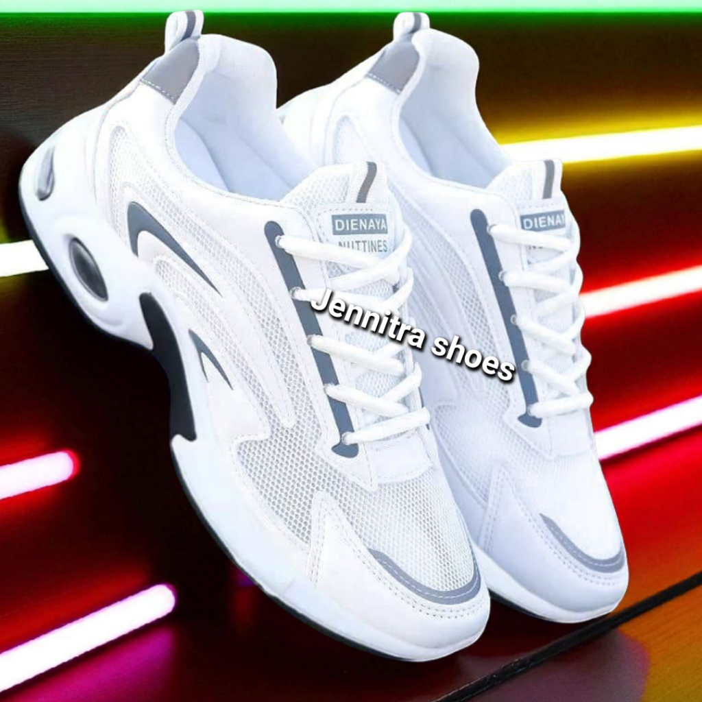 Sepatu pria cowok wanita cewek sneakers lari kekinian hitam putih h34