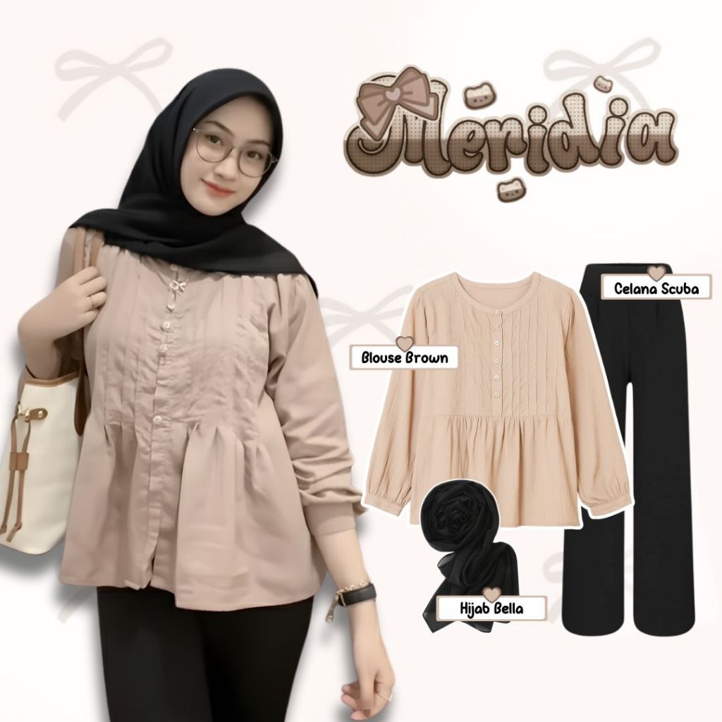 Setelan Wanita Tiffany 3in1 (Blouse Tiffany, Celana Jennie, Hijab Bella) Outfit Cewek Cantik Modis