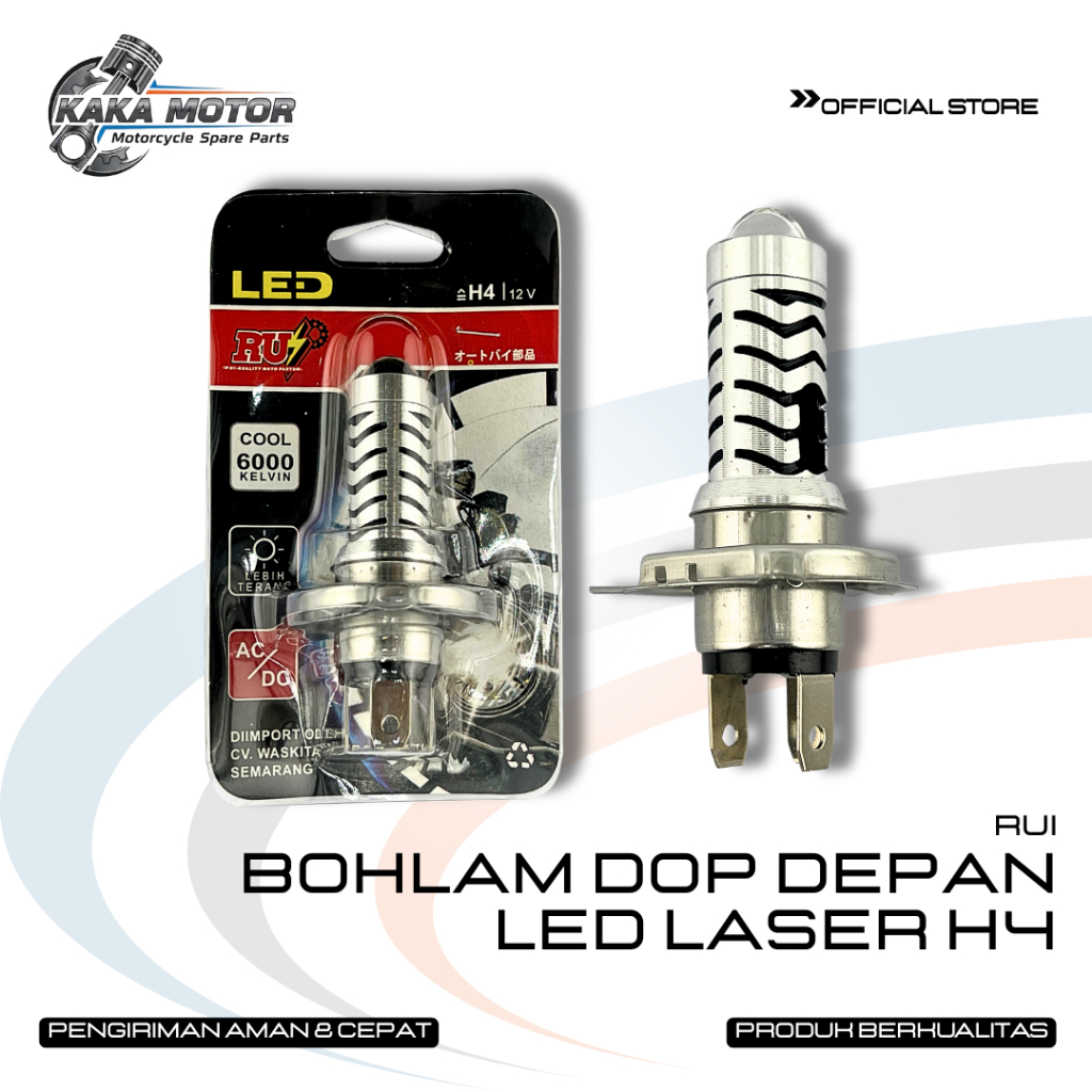 BOHLAM DOP DEPAN LED LASER H4 (RUI) - Lampu Utama LED Laser Gun Motor AC DC Lasergun H4 Senja Biru 2