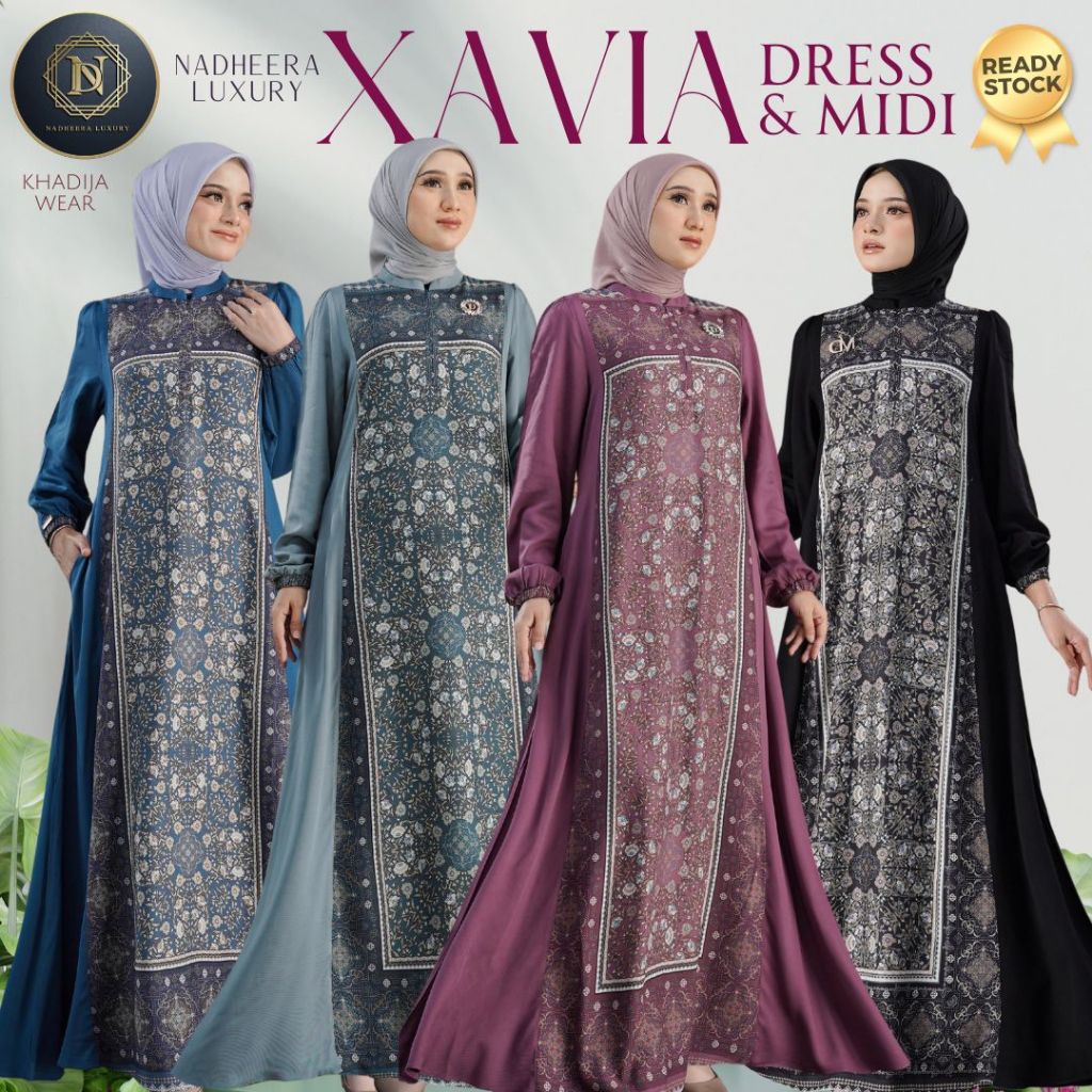 [BISA COD] XAVIA DRESS MIDI NADHEERA LUXURY GAMIS RAYON PREMIUM TERBARU MOTIF MEWAH NADHERA SP