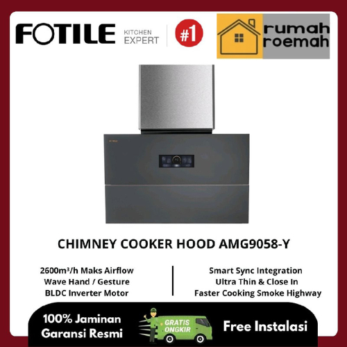 Fotile Penghisap Asap Cerobong Luna Series AMG9058-Y 90cm Chimney Cooker Hood Tempered Glass Smart S