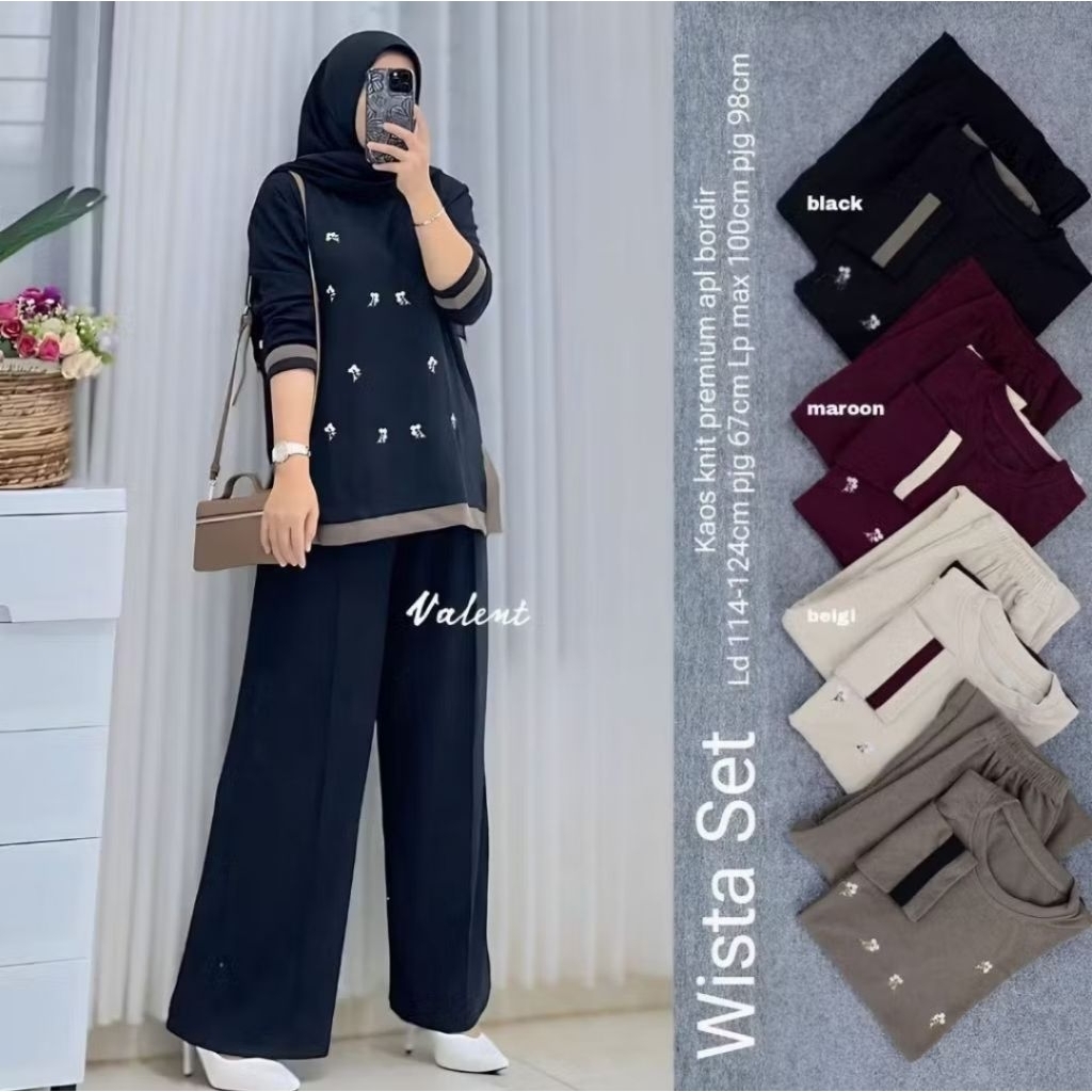 setelan knit wista set/setelan celana wanita/setelan celana muslim/baju wanita baju muslim