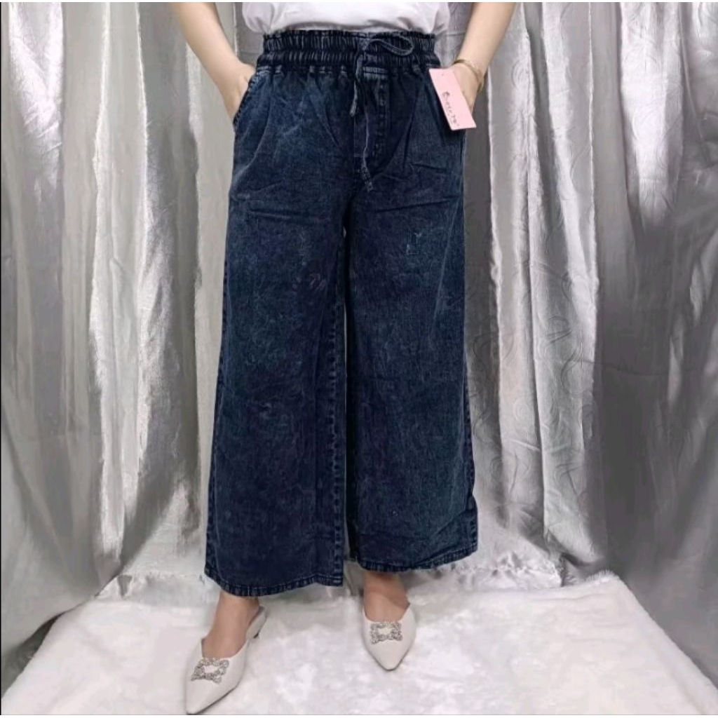 celana kulot jeans wanita dewasa pinggang karet