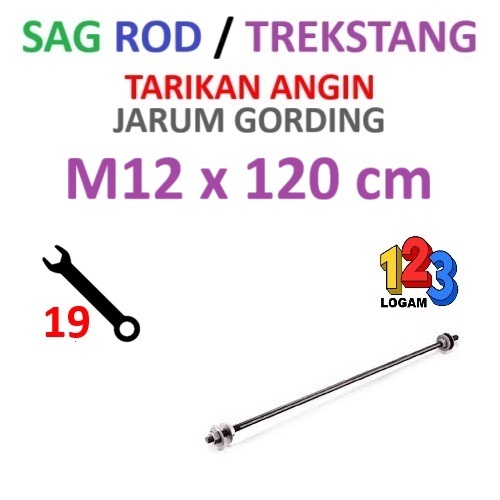 M12 x 120 cm Baut Trekstang, Sag Rod Tarikan Angin, Jarung Gording