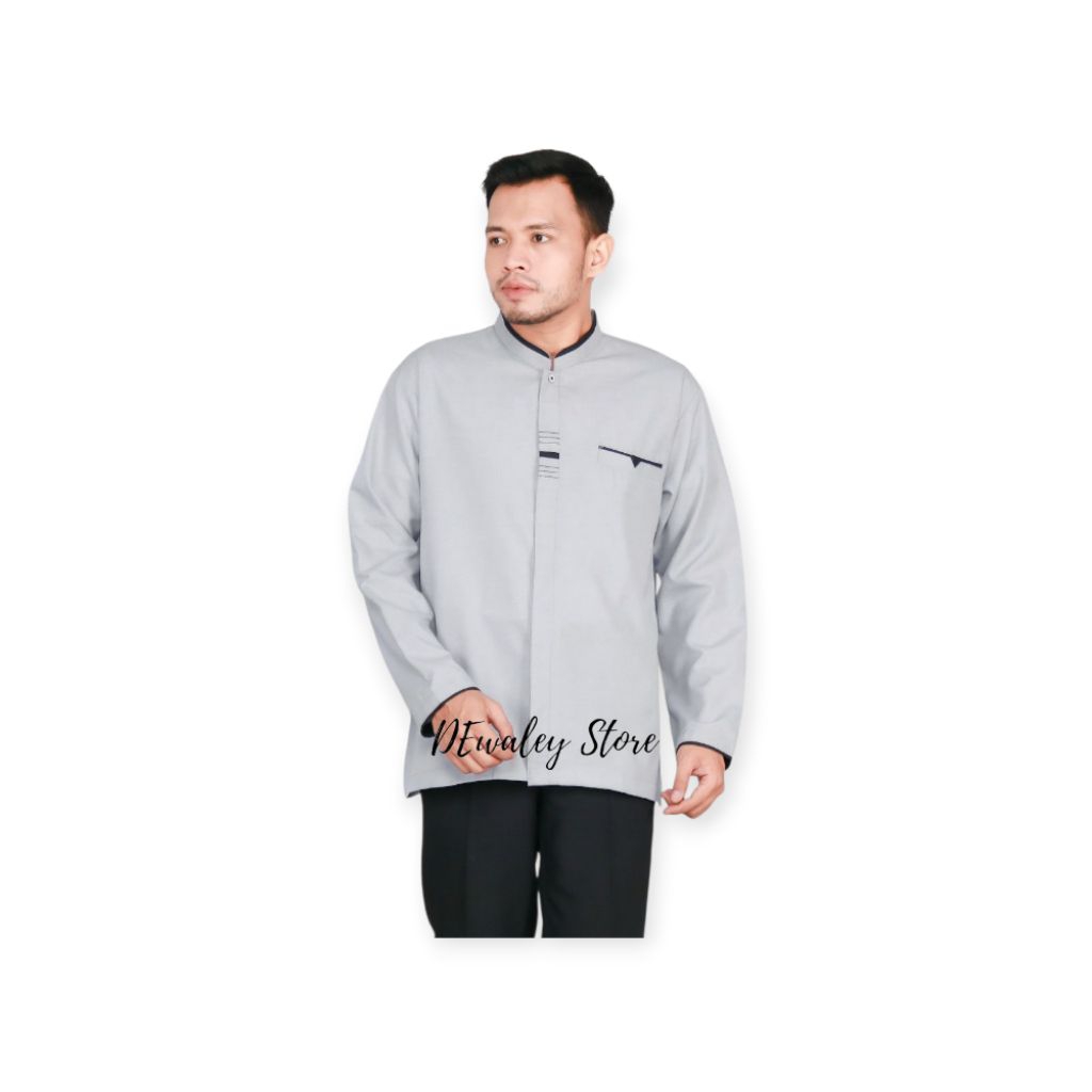 baju koko pria lengan panjang bahan katun madinah