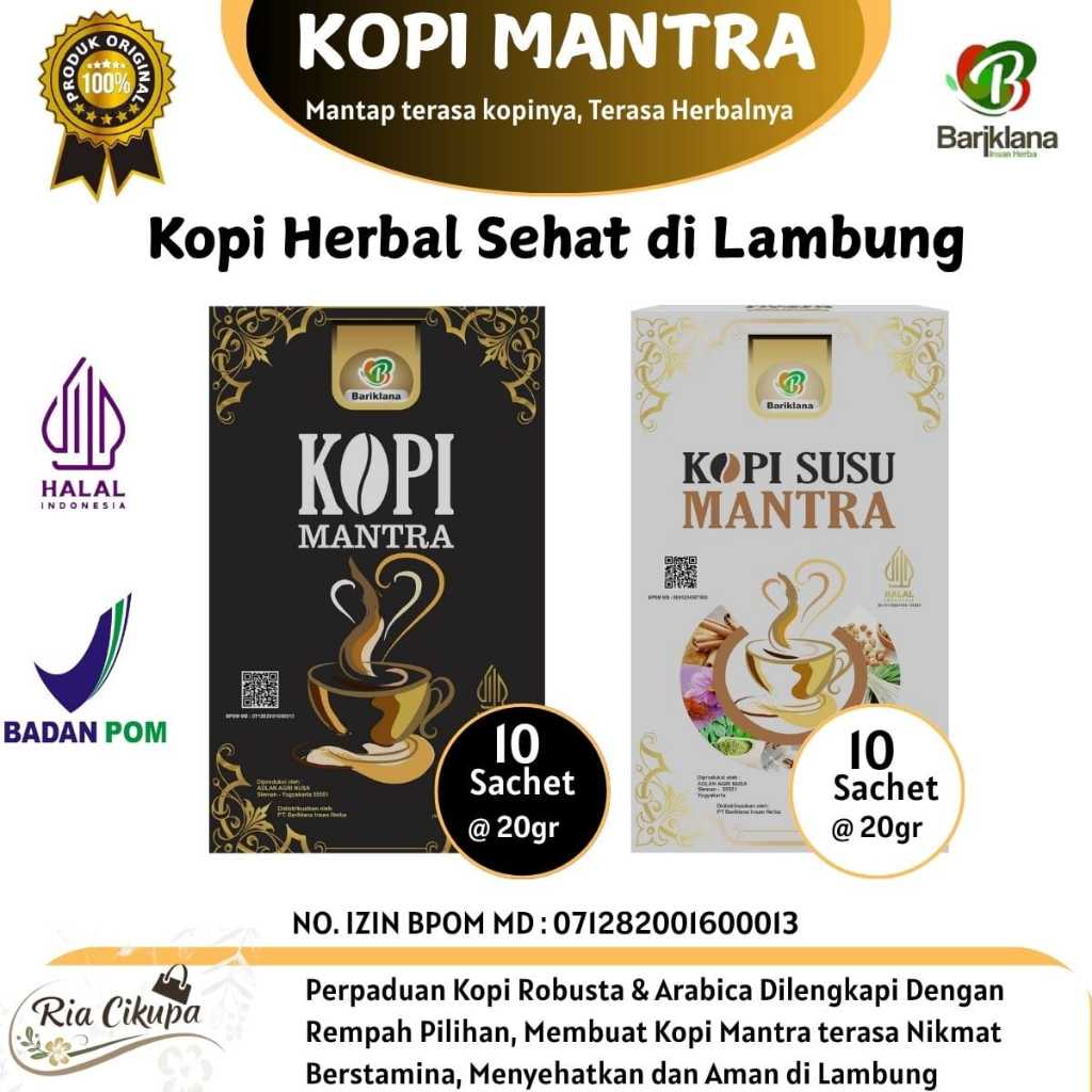 KOPI MANTRA – Kopi Herbal Premium Aman untuk Lambung, Halal BPOM, 10 Sct