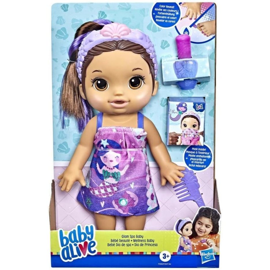 Baby Alive Glam Spa Baby Doll, Mermaid, Makeup Toy for Kids 3 and Up, Color Reveal Mani-Pedi and Mak