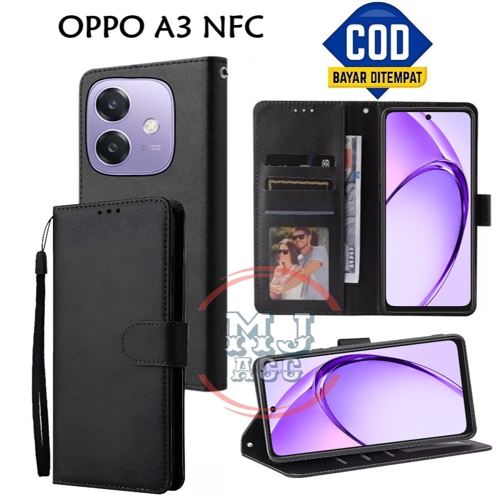 FlipCase Oppo A3 NFC Leather Case Wallet Premium Casing Hp OPPO A3 NFC Cover Ponsel