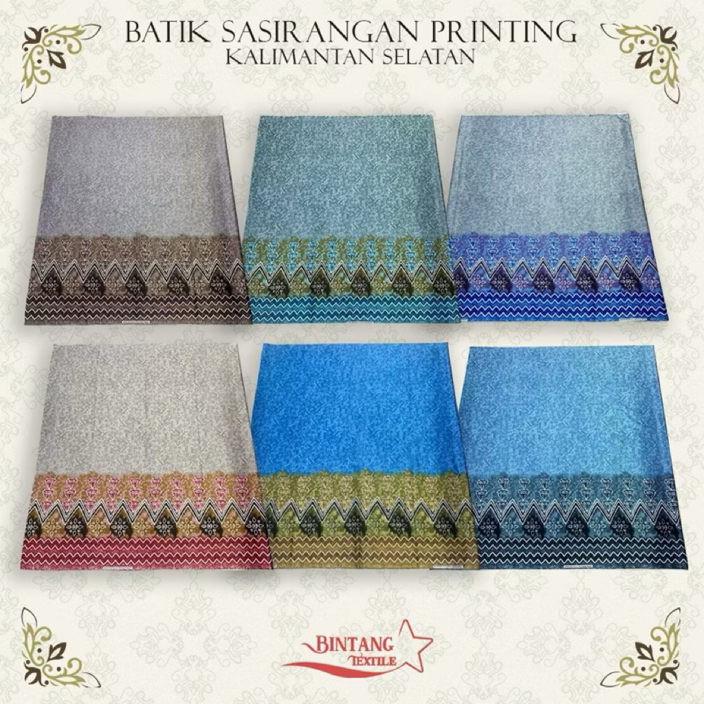 Kain Batik Etnik Khas Kalsel Sasirangan Banjar Pria Wanita Printing bahan Semi Sutera - Harga per se