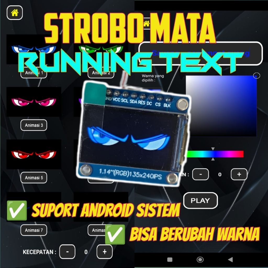 Strobo Mata dan Running text Miniatur bus warna