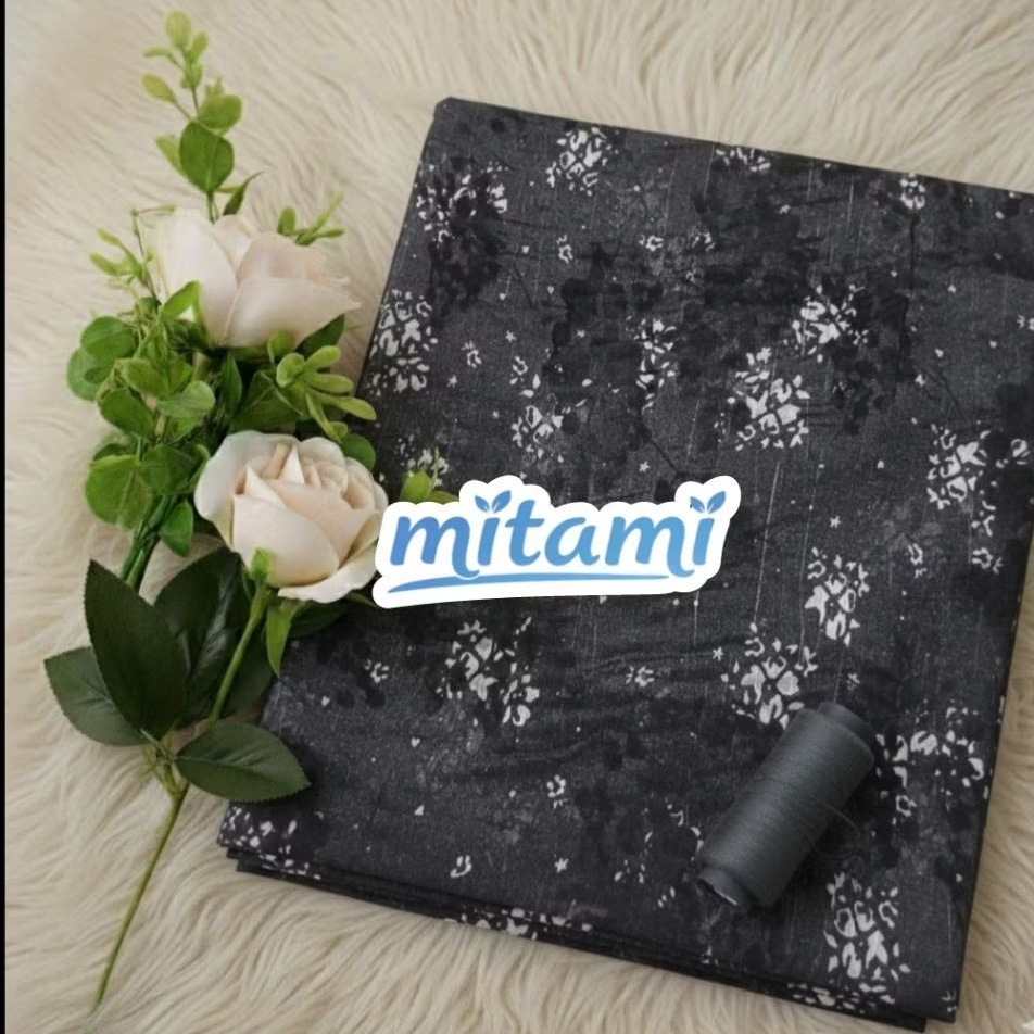 Kain Ceruty Motif Bunga Timbul Bulu Kecil Gelap Meteran - Sifon Adem Bahan Dress Outer Tipis (Harga 