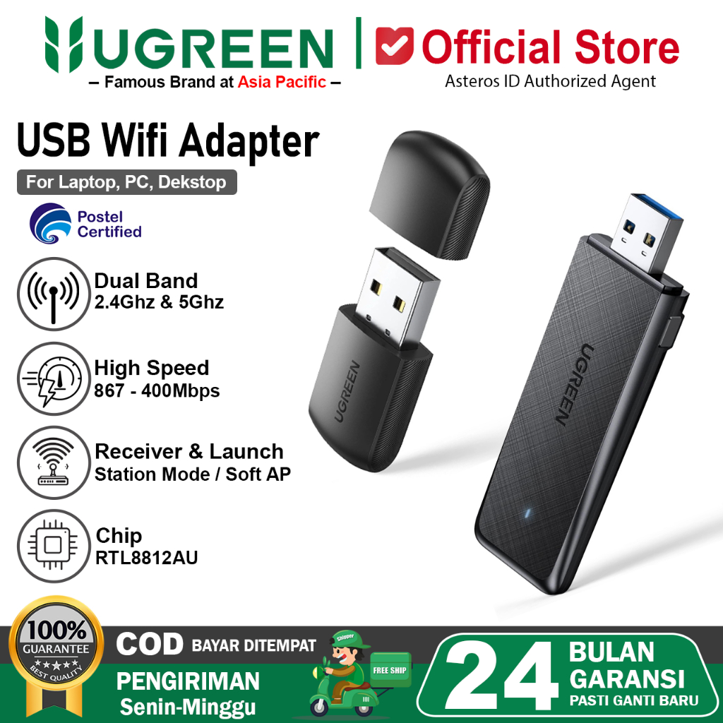 UGREEN Wifi Adapter Reciever Dual Band 2.4GHz-5GHz Max 1300Mbps 50340