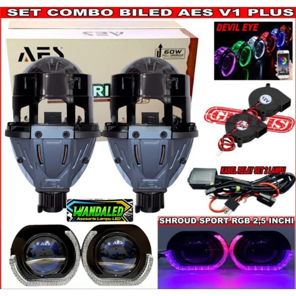 ORIGINAL PAKET LENGKAP BILED AES TURBO SE V1 3 WARNA GEN2 60 WATT - PAKET LENGKAP TINGGAL PASANG