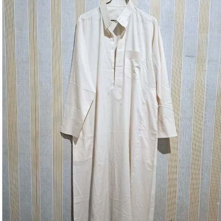 NET*  GAMIS PRIA ABAYA BROKEN WHITE POLOS LENGAN PANJANG (PRELOVED)