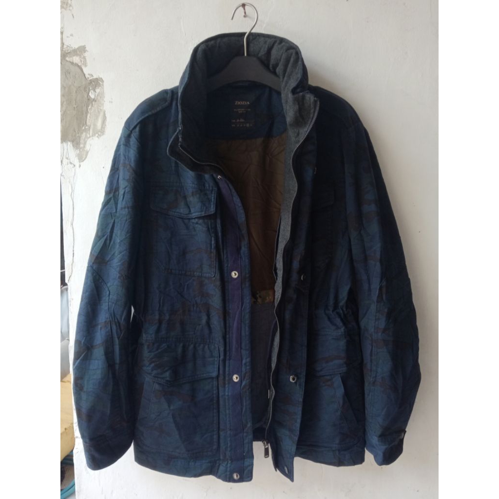 ZIOZIA BLUE BLACK CAMO Canvas Parka Military Style Jacket