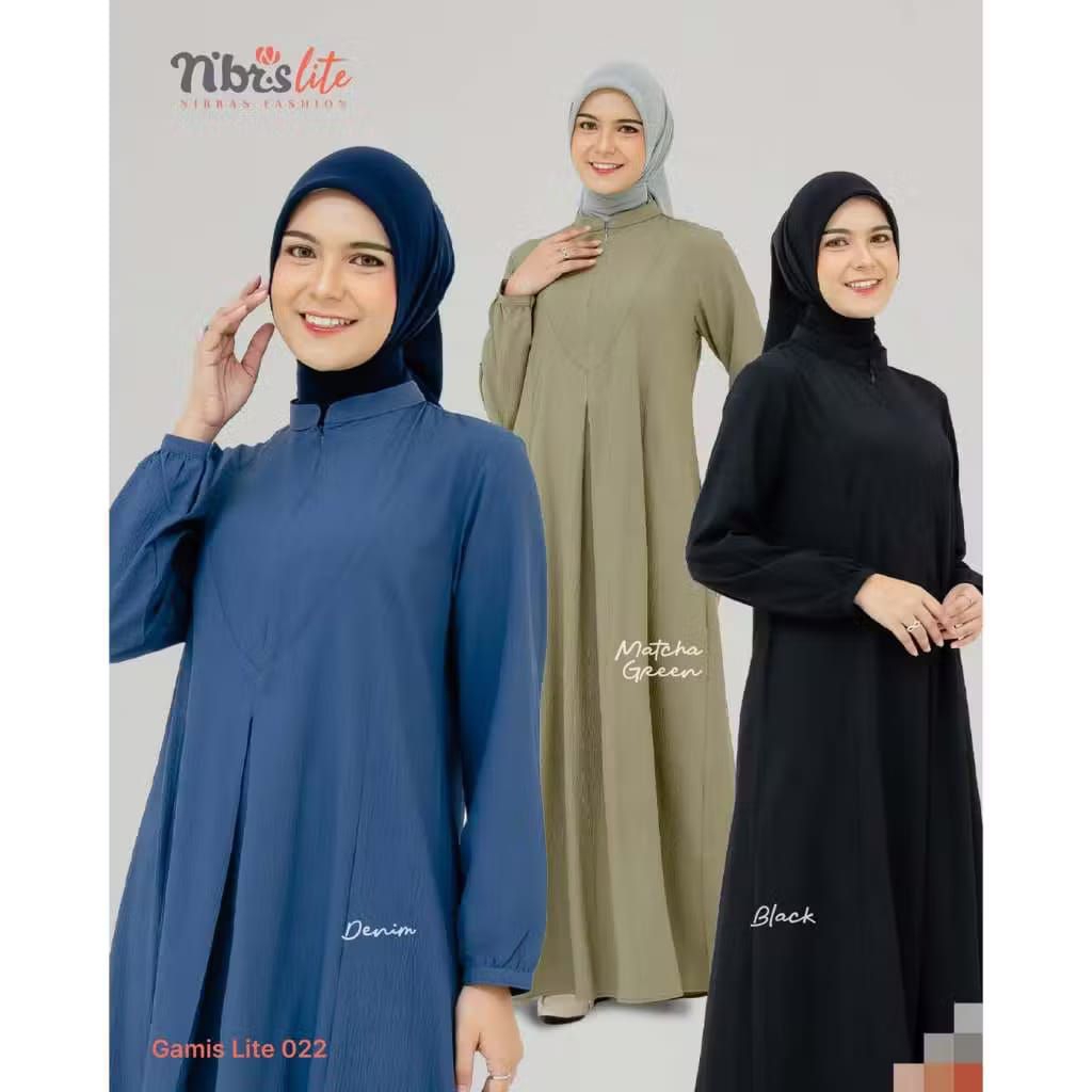 Free jilbab segiempat motif Gamis Nibras Lite 022 Casual Bahan Moshi Promo