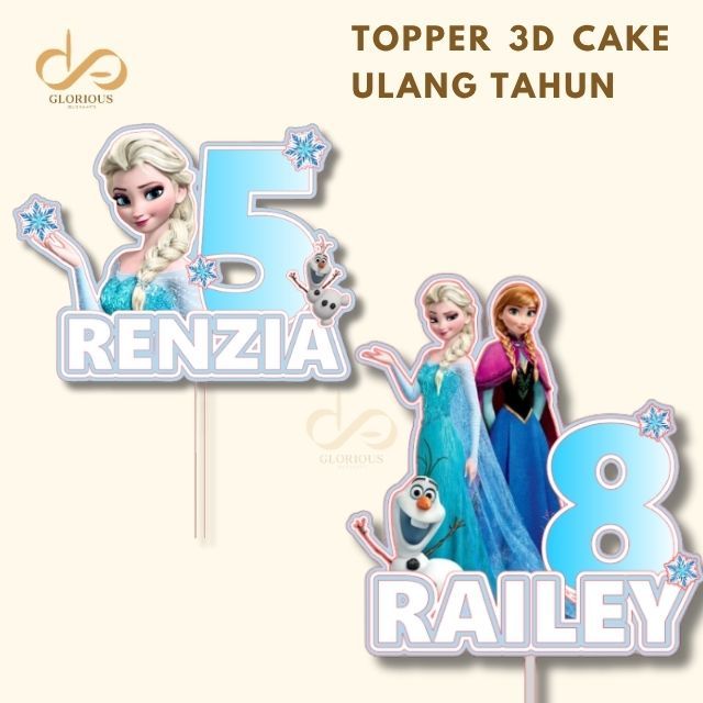 Cake Topper 3D Ulang Tahun Frozen Custom Nama Topper Cake
