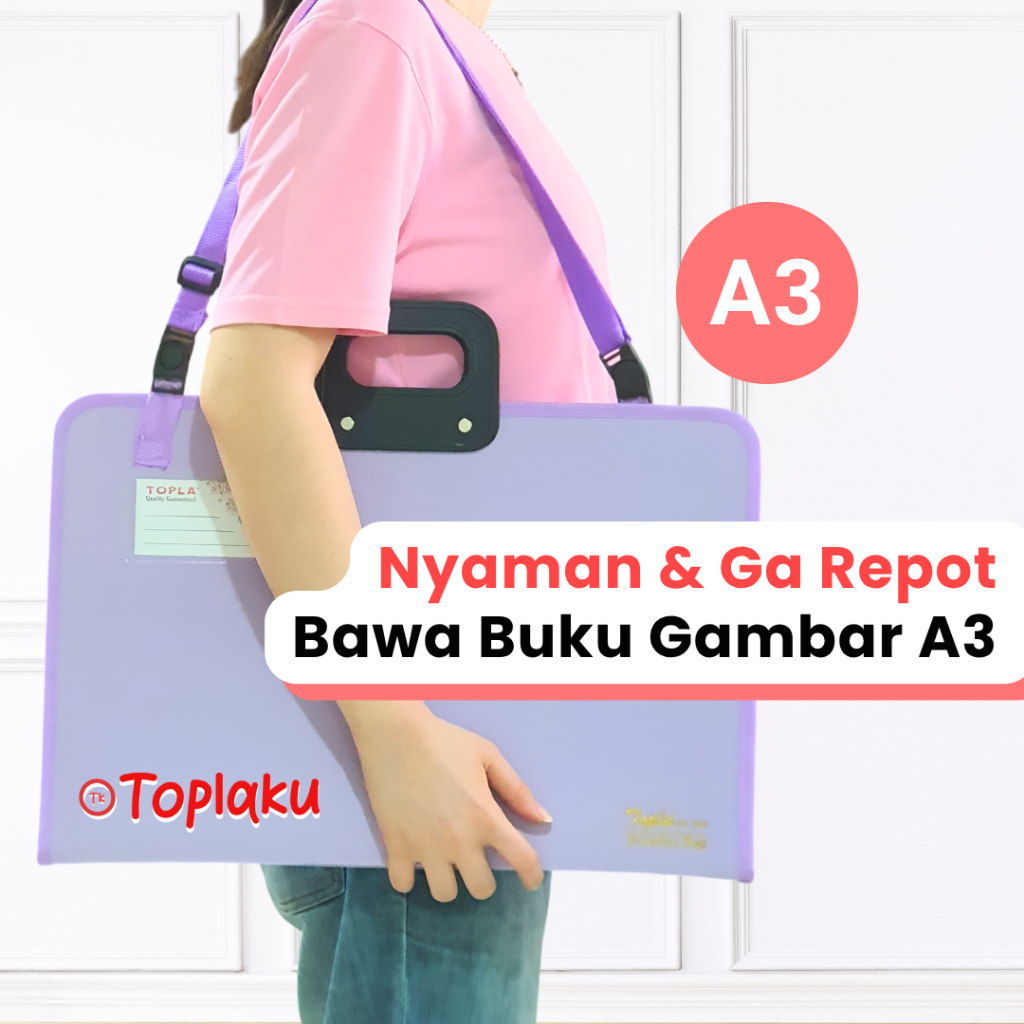 Tas Gambar A3 Les Lukis Buku Gambar Drawing Bag Zipper Plastik Resleting Besar File Dokumen Estetik
